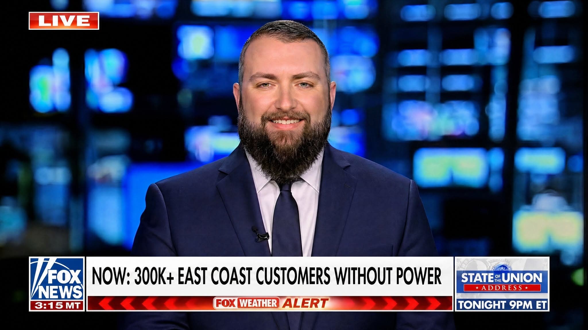 Sam Romain live on Fox News discussing East Coast power outages